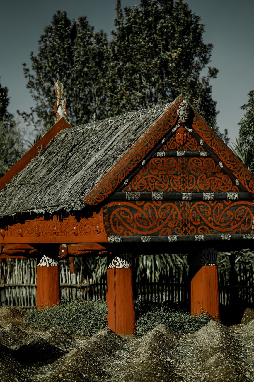 Traditional Maori carved meeting house